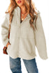 Sherpa Fleece Zip Front Drawstring Hood Drop Shoulder Pocketed Jacket